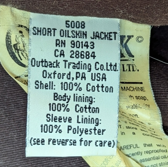 Outback Trading Co Unisex Oil Skin Short Duster Low Rider Jacket Style #5008 - Picture 4 of 9